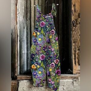 NWT - Floral Jumpsuit with Purple and Yellow Flowers